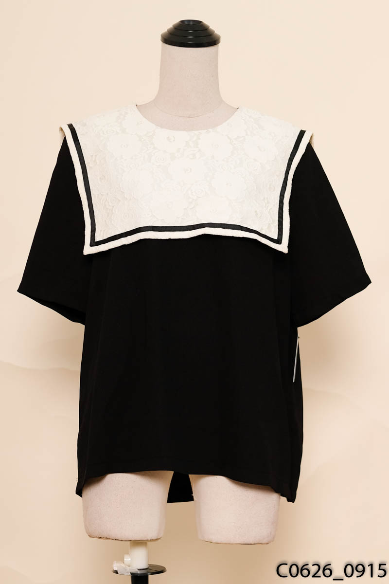MICHI DESIGN - Áo đen cổ thủy thủ be
