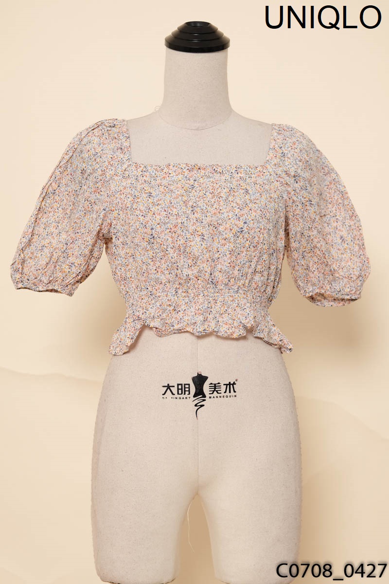 Áo hoa vàng cam tay lỡ Uniqlo