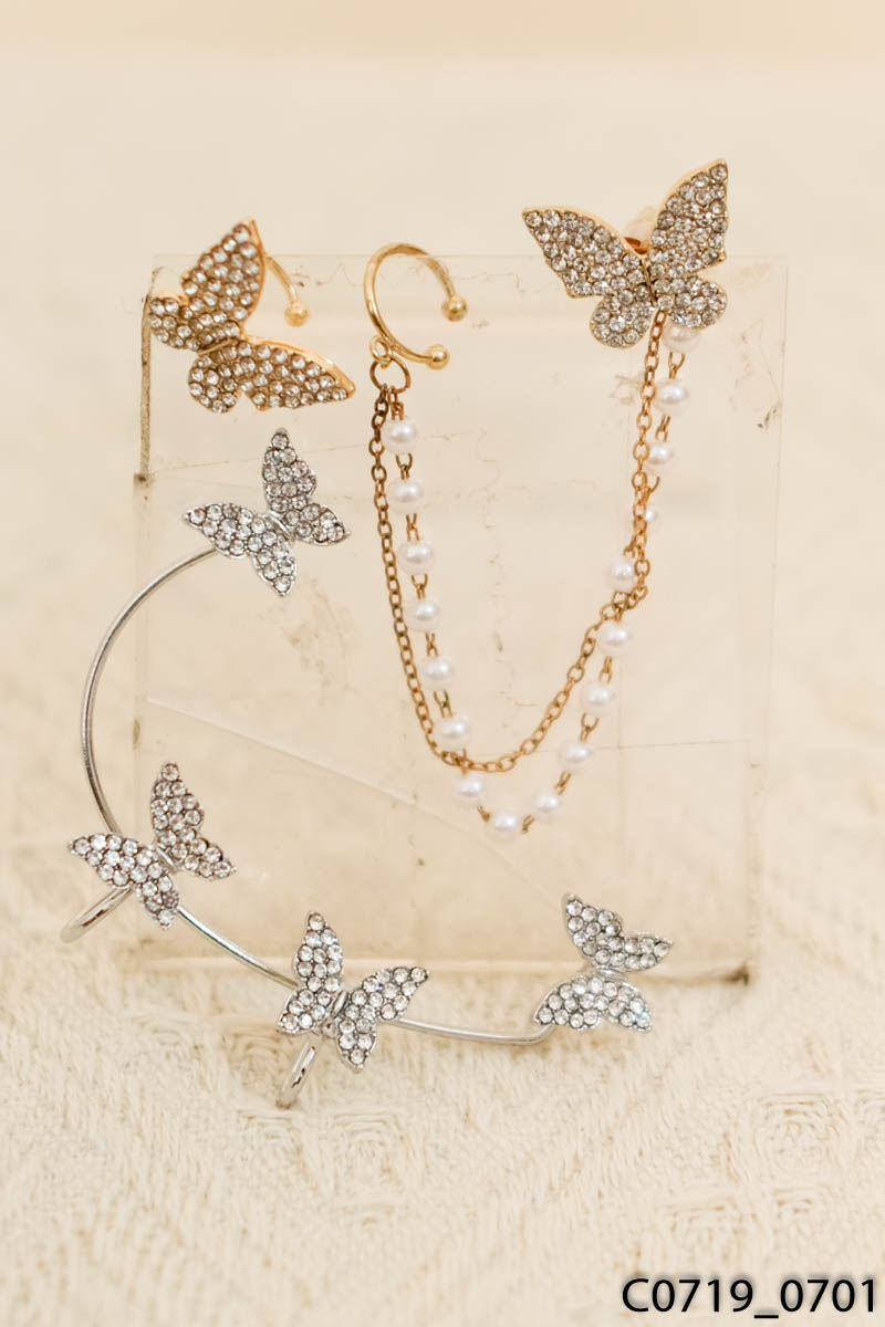Set 2 khuyên xỏ vành hình bướm đính đá ngọc trai