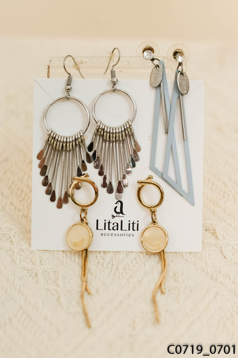 Set 3 khuyên tai vintage họa tiết