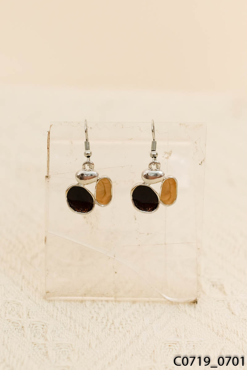 Set vòng cổ vintage nâu đính đá + khuyên tai bạc
