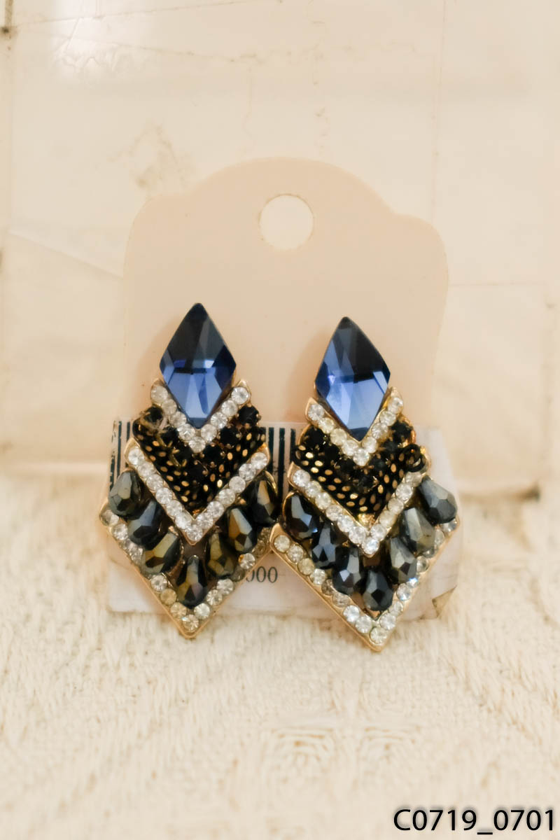 Set vòng cổ + khuyên tai đính đá xanh