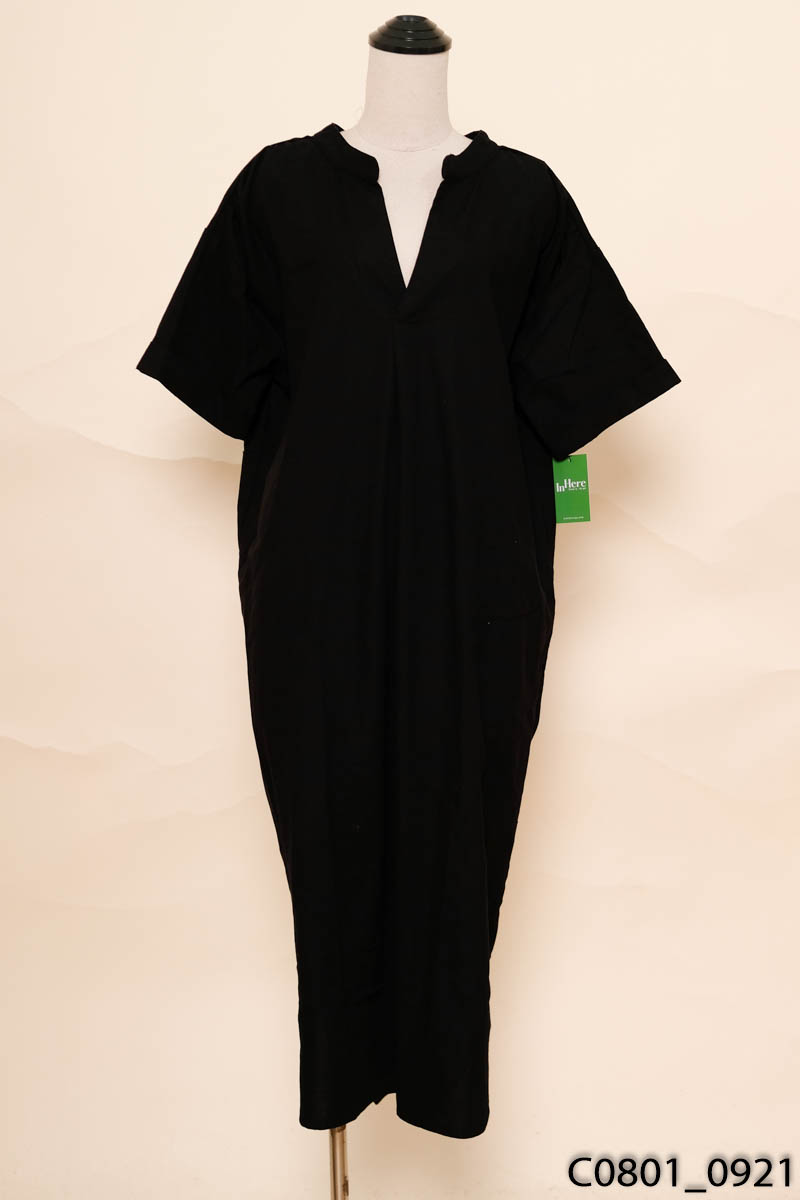 Đầm linen đen dáng suông