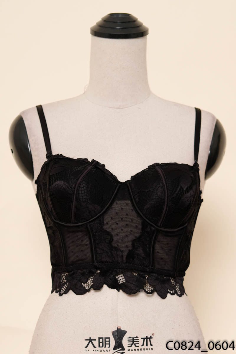 Áo corset 2 dây đen phối ren