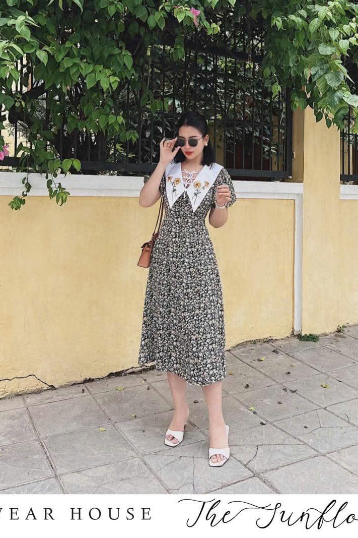 Đầm đen họa tiết hoa D.Wear