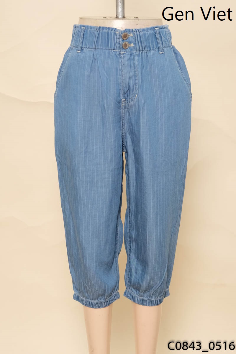 Quần jeans kẻ xanh lửng bo chun Gen Viet