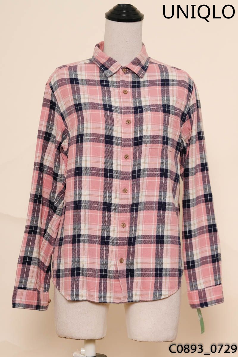 Áo sơ mi kẻ xanh hồng Uniqlo