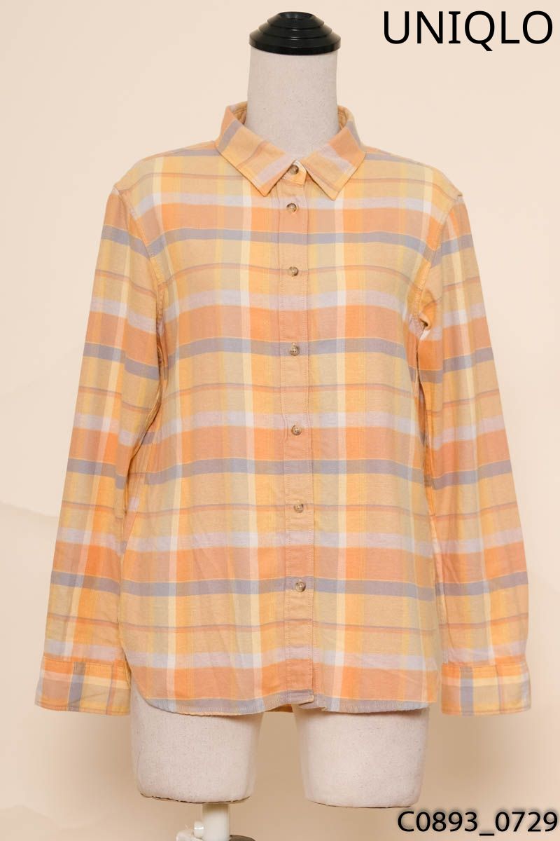 Áo sơ mi kẻ vàng cam Uniqlo