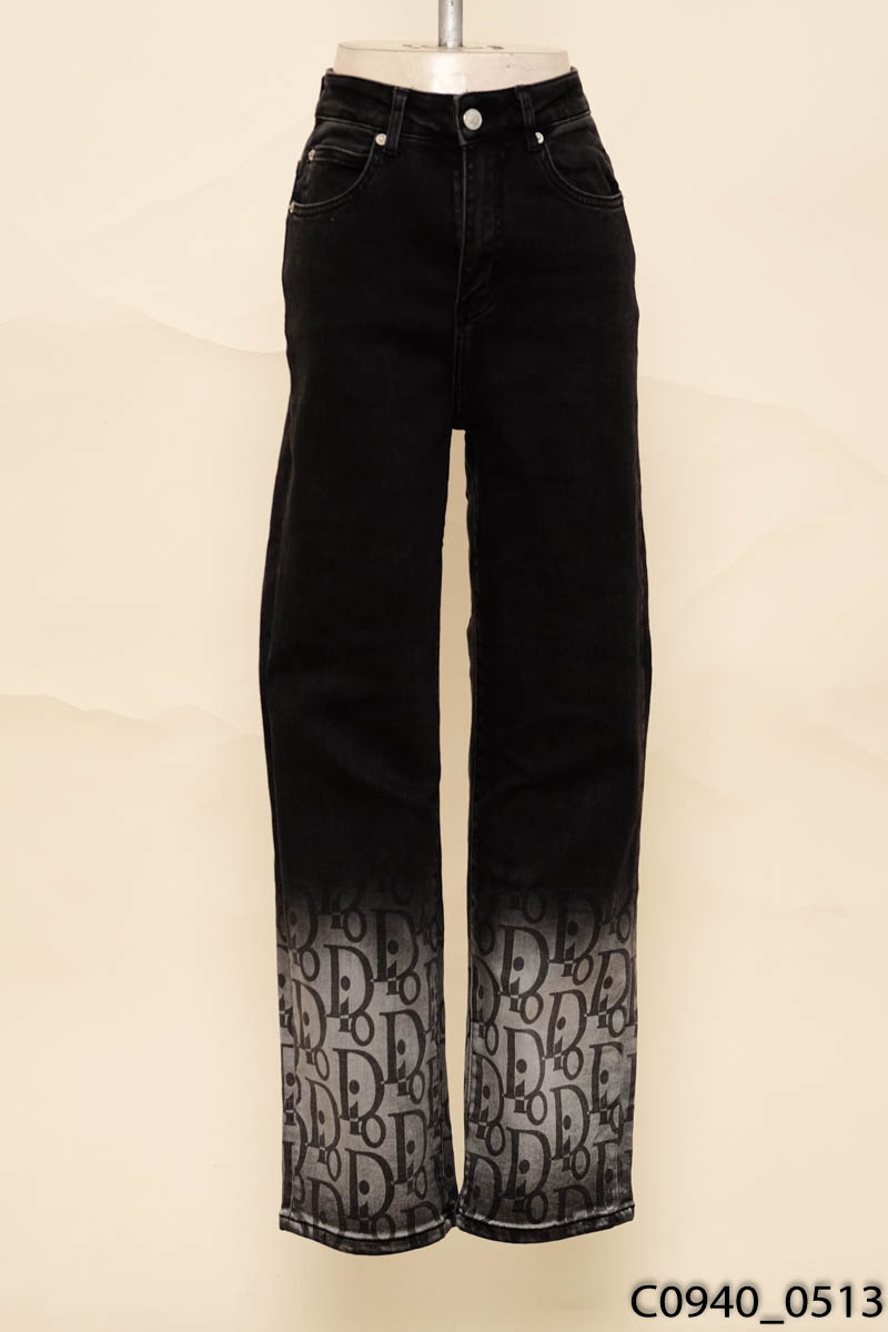 Quần jeans đen phối xám họa tiết