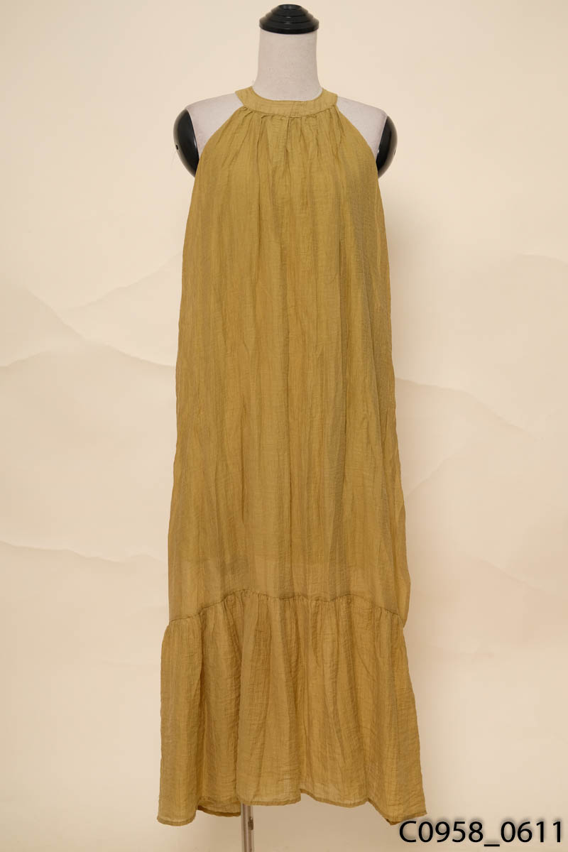 Đầm maxi cổ yếm xanh nâu