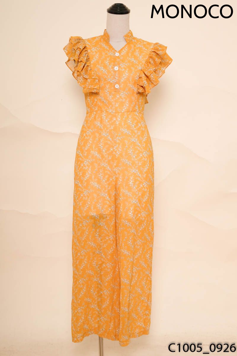 Jumpsuits vàng sát nách họa tiết monoco