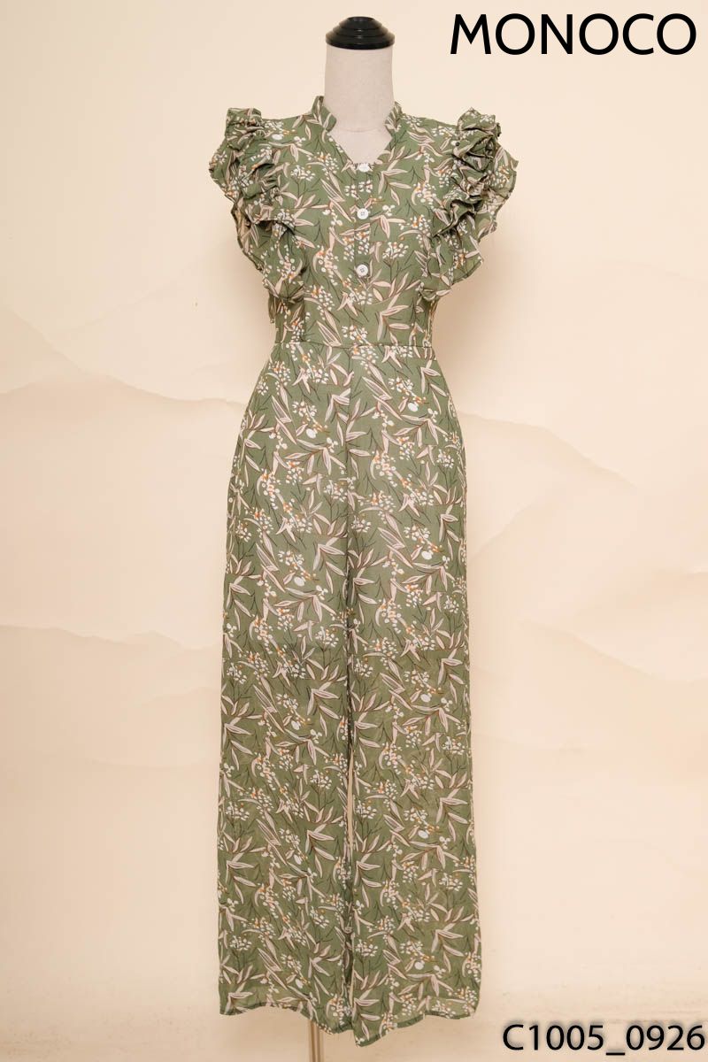 Jumpsuits xanh sát nách họa tiết monoco