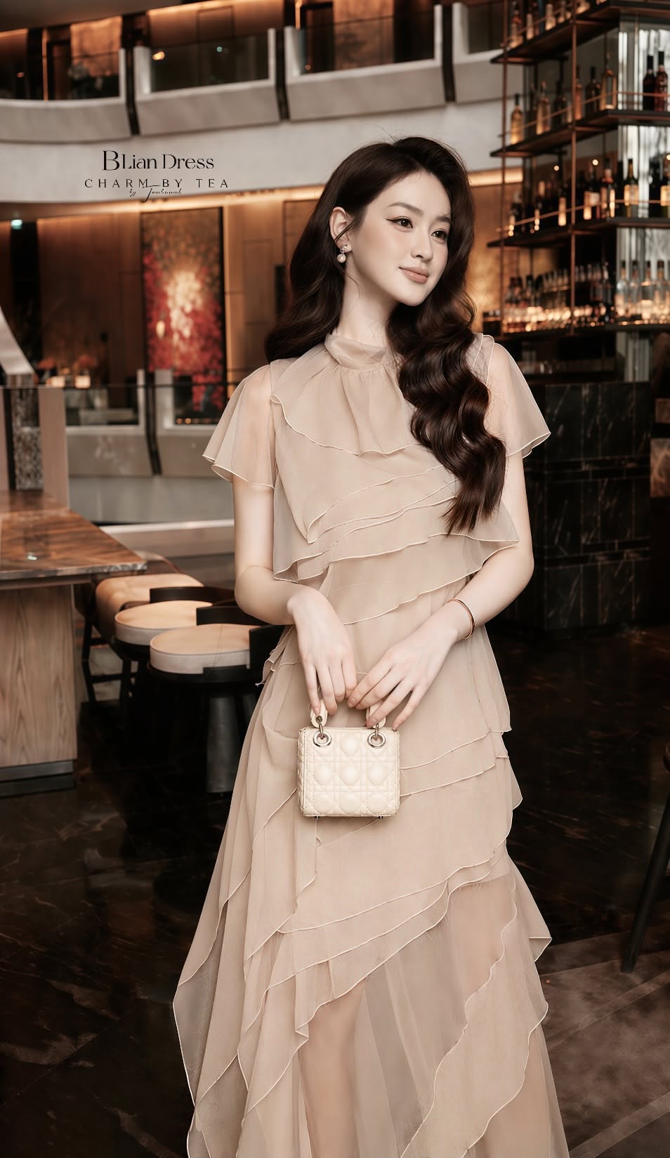 CHARM BY TEA - Đầm voan nâu New Tags