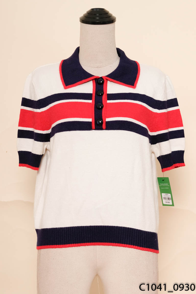 Áo polo len be kẻ xanh đỏ