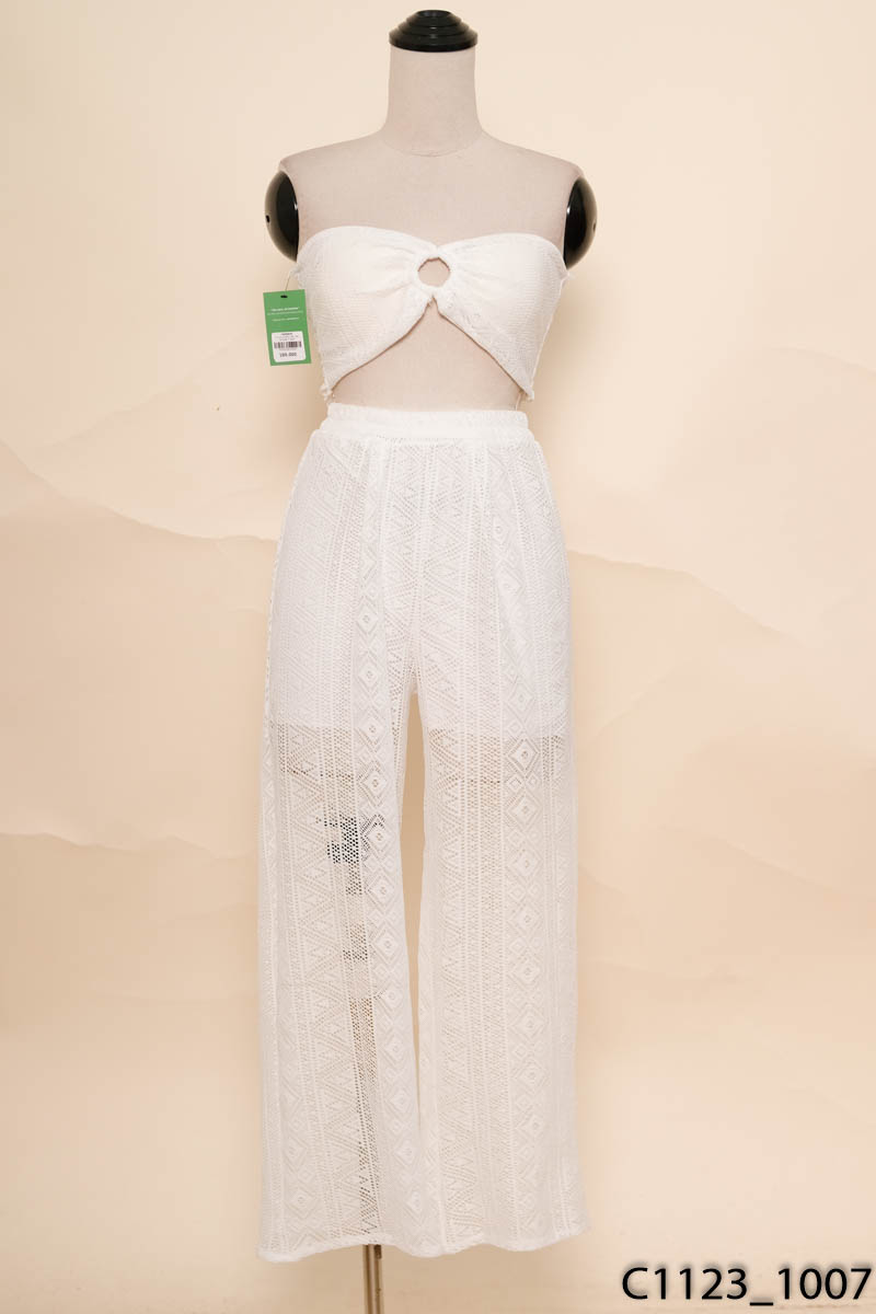 Set áo quây + quần lưới trắng