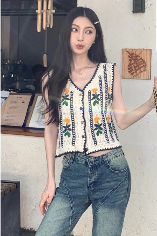 Áo gile be len đan họa tiết