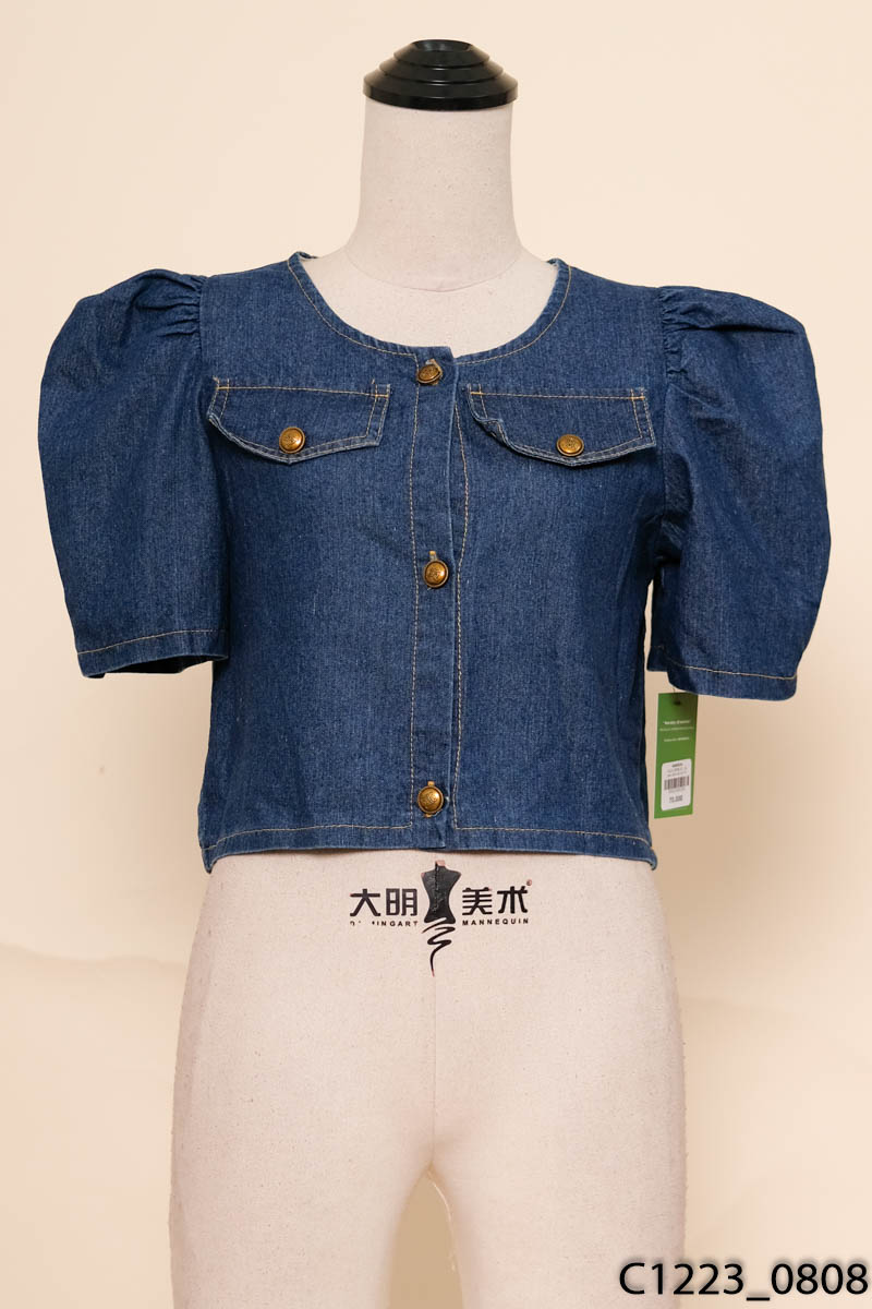 Áo jean xanh cộc tay