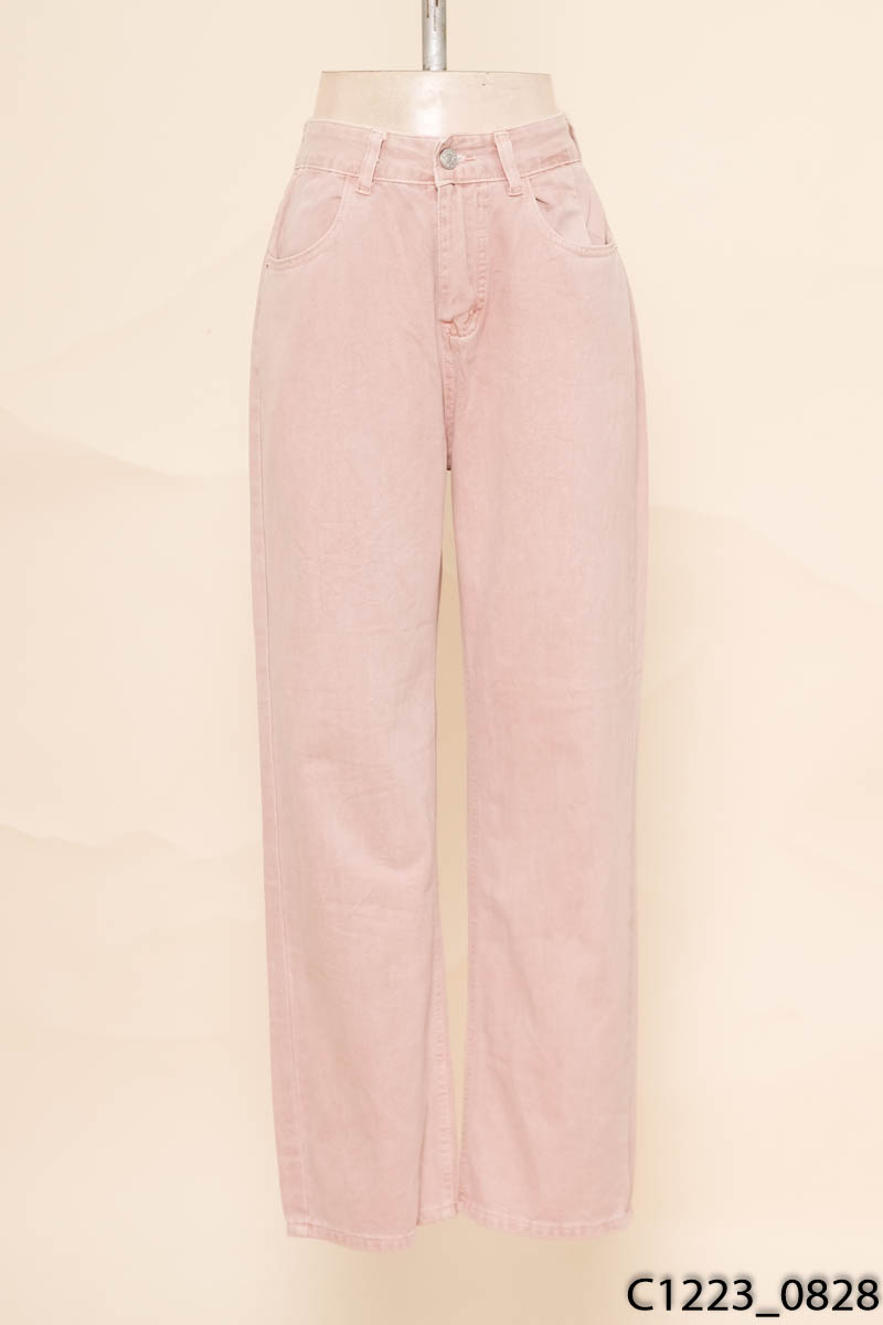 Quần jeans hồng ống suông