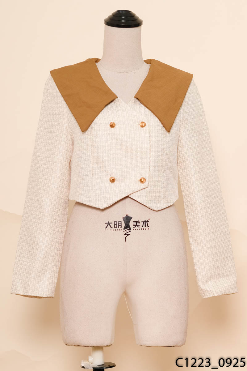 Áo be cổ nâu dạ tweed New Tags