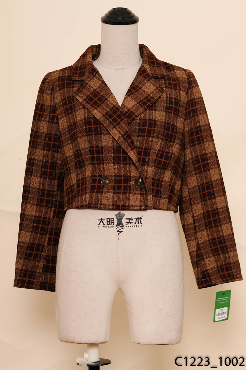 Áo khoác crop kẻ nâu