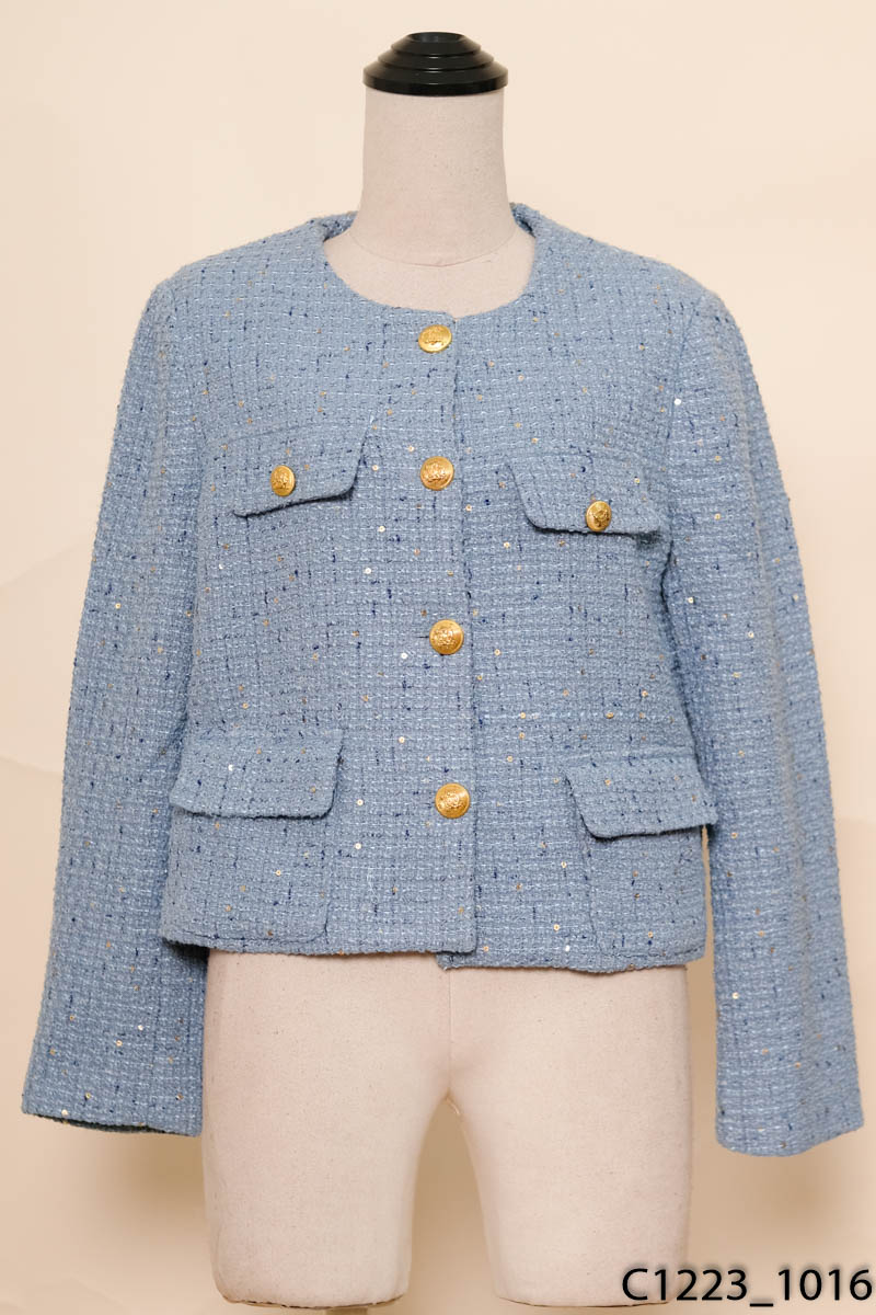 SMILE MOOD - Áo dạ tweed xanh đính kim sa