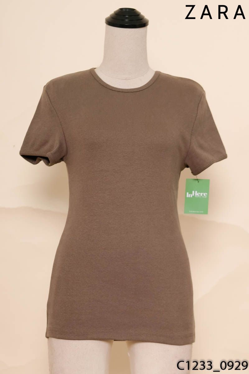 Áo thun gân tăm rêu Zara New Tags