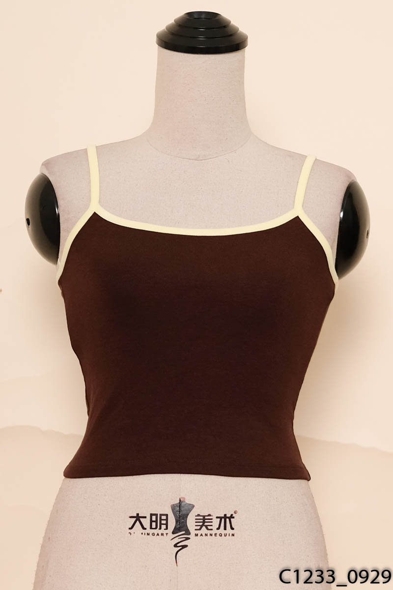 NISOU- Áo 2 dây nâu viền vàng New Tags