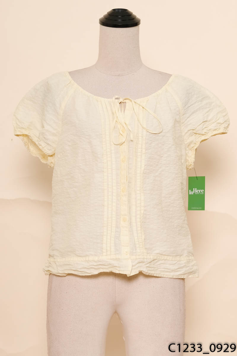 Áo kiểu vải pha linen vàng Uniqlo