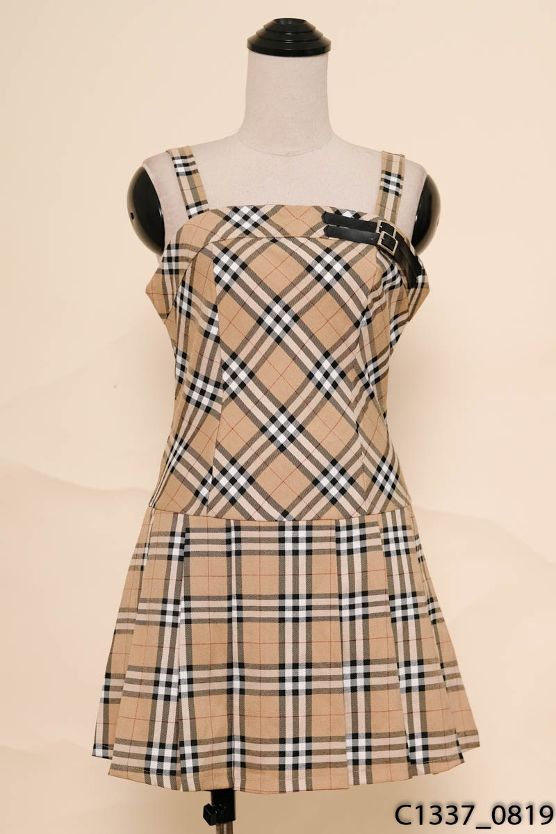 GS GOODSTART- Đầm 2 dây kẻ burberry