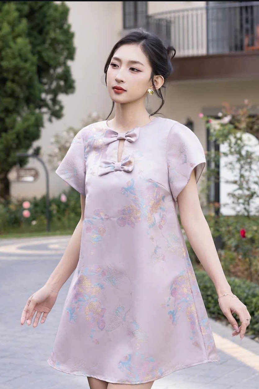 BYBYPIL - Đầm hồng tím họa tiết dáng suông New Tags