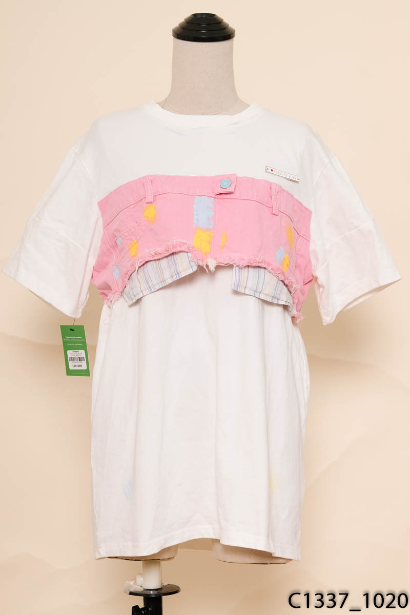 Áo phông trắng phối jean hồng New Tags