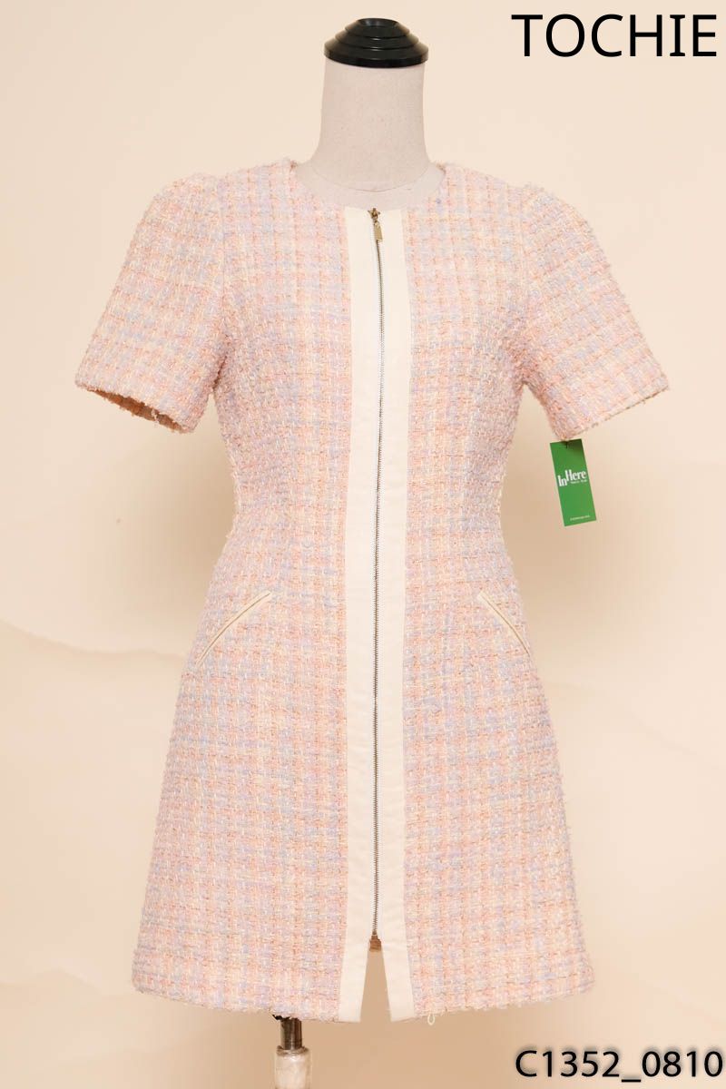 Đầm dạ tweed hồng cộc tay Tochie