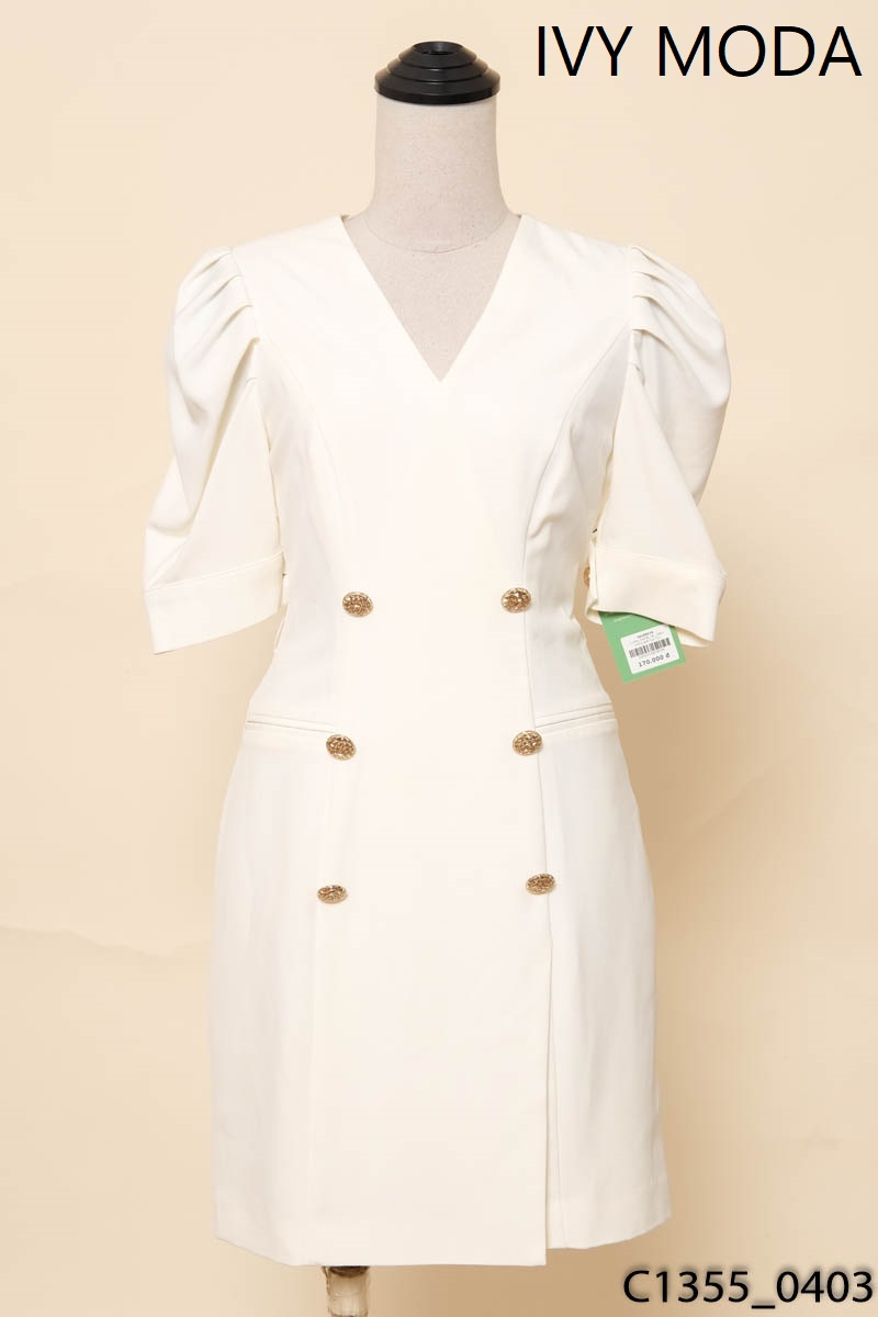 Đầm trắng phối cúc Ivy Moda