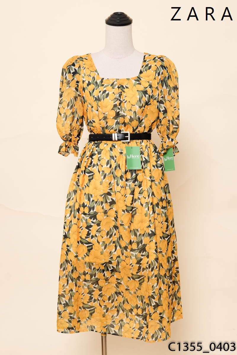 Đầm vàng họa tiết Zara (KHÔNG KÈM ĐAI)
