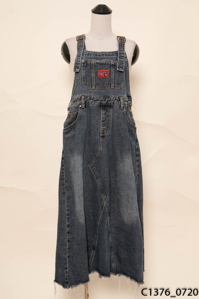 Chân váy yếm jean xanh