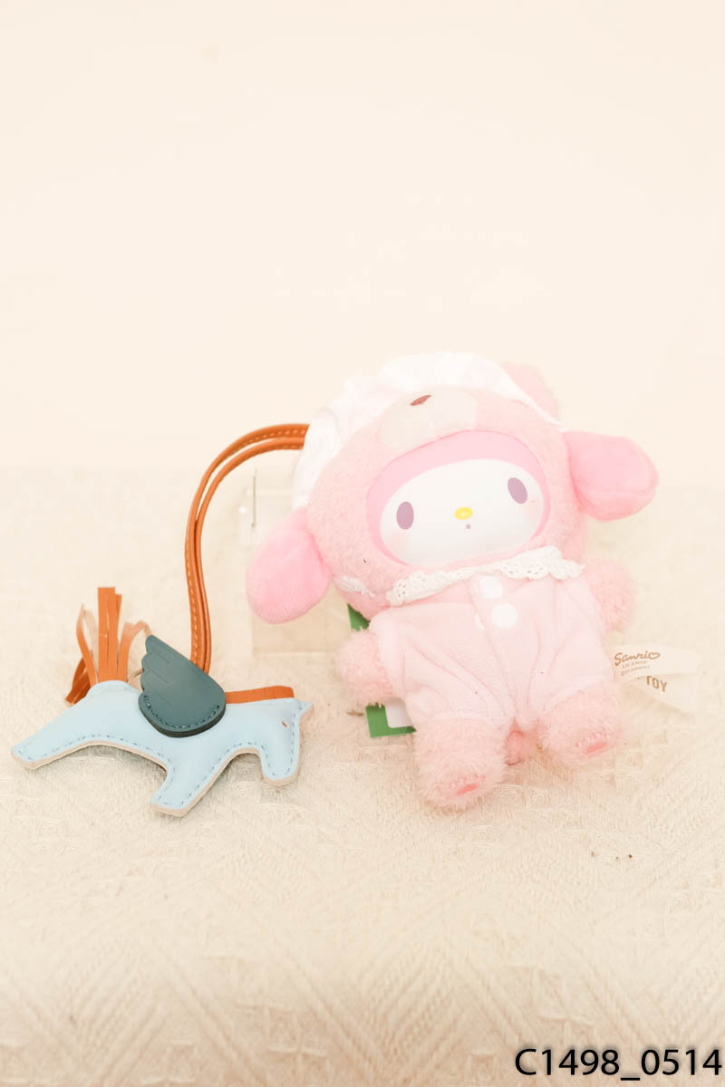 Set 2 móc khóa gấu bông hồng MY MELODY + Charm hình ngựa xanh