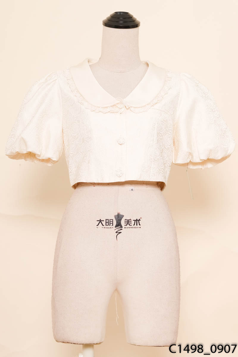 Áo crop be hoa nổi viền ren