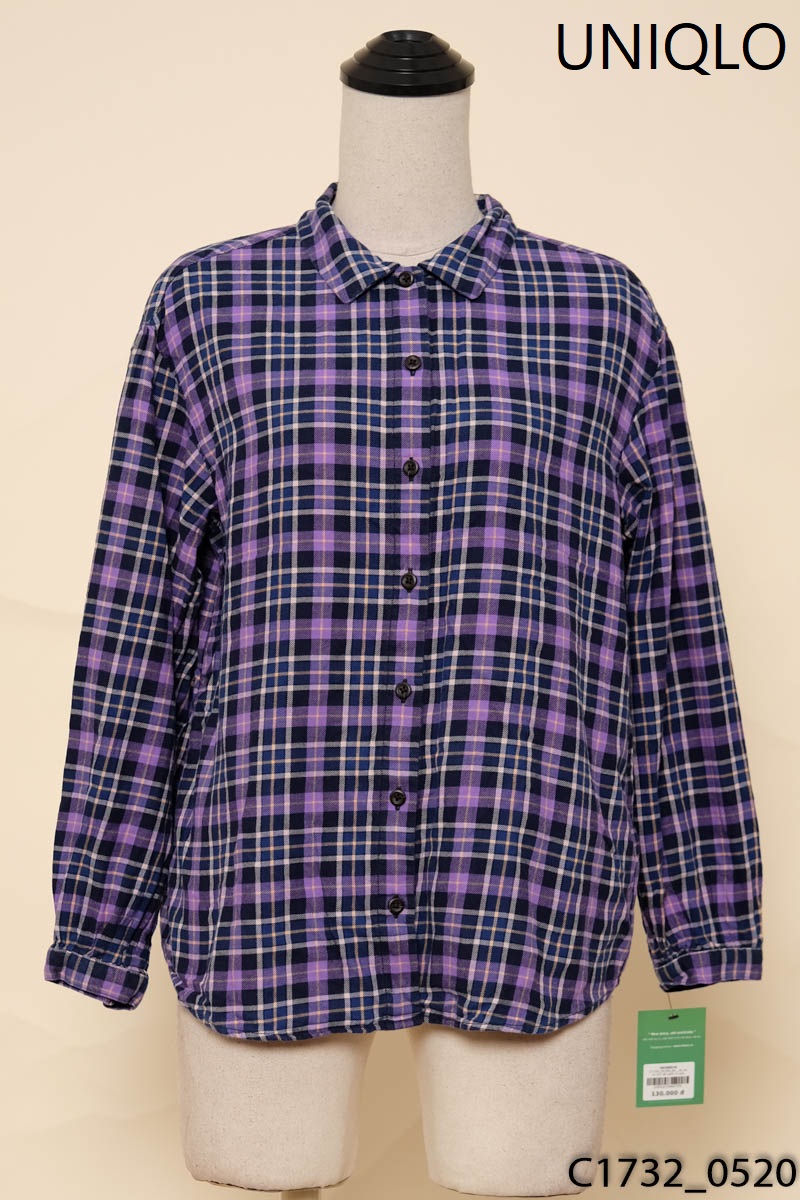 Áo sơ mi tím kẻ xanh Uniqlo