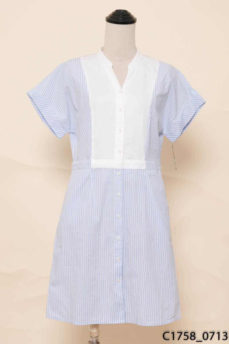 G2OOO - Đầm kẻ xanh phối trắng
