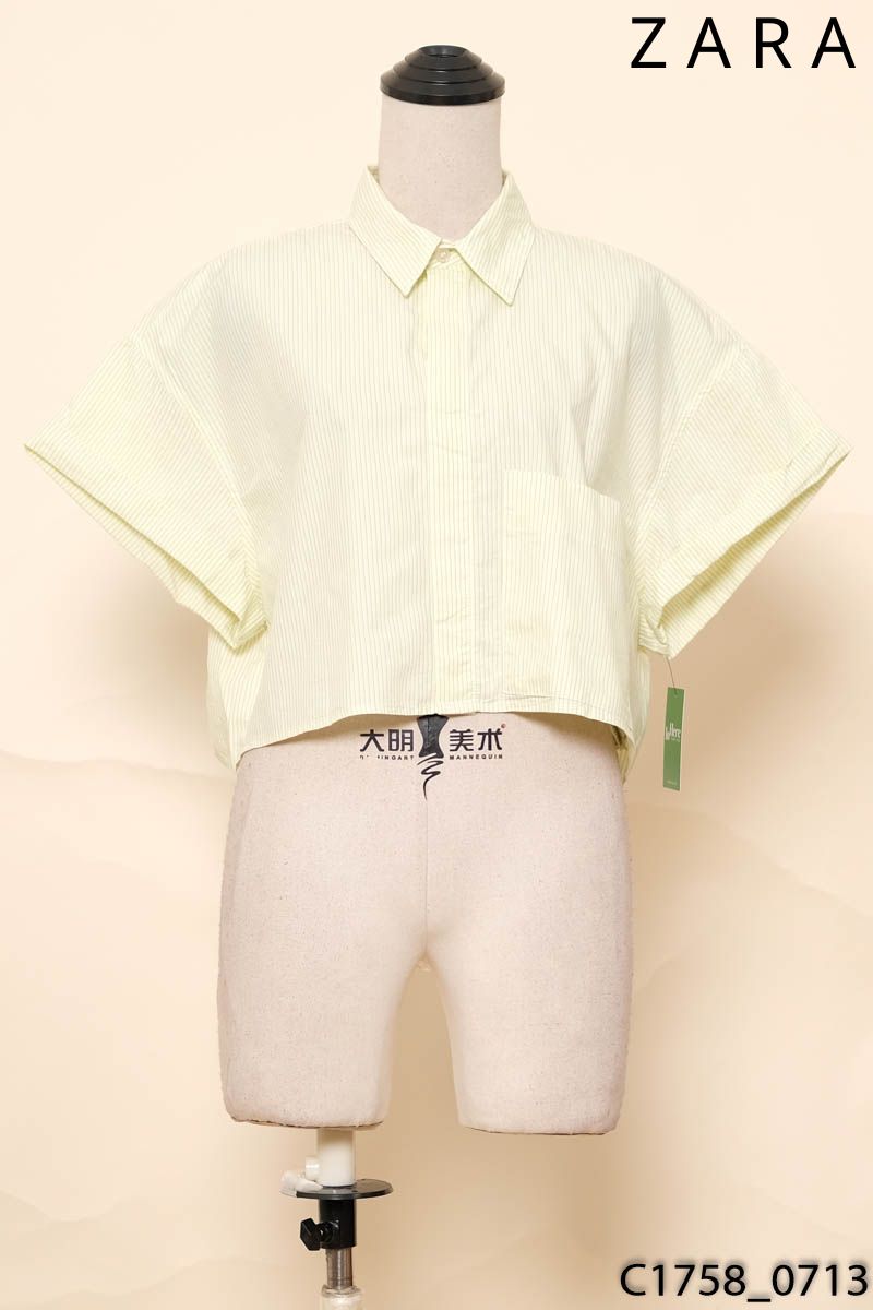 Áo sơ mi dáng ngắn kẻ xanh Zara