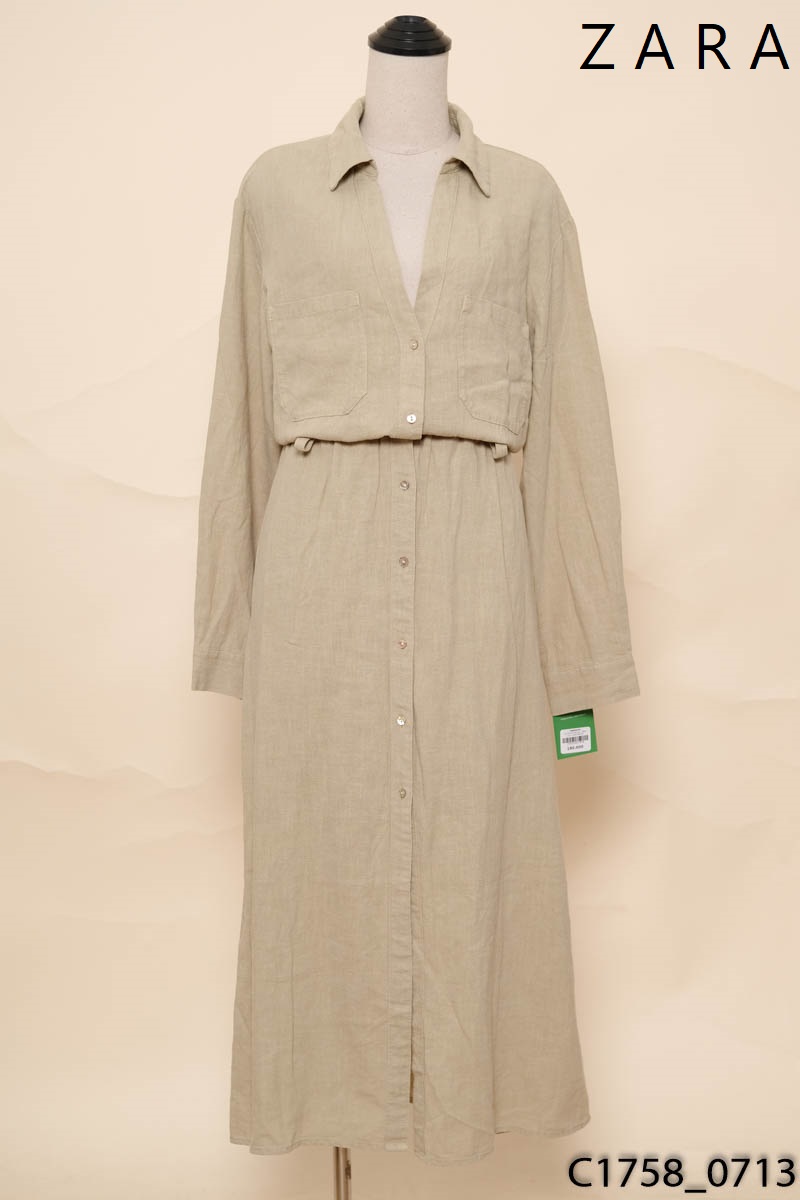 Đầm sơ mi xanh dài tay Zara