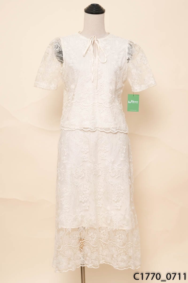 Set áo be 2 lớp họa tiết + chân váy