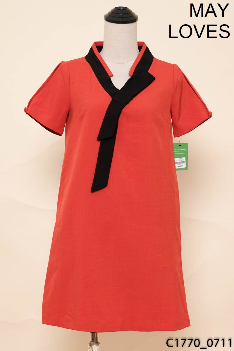 MAY LOVES - Đầm đỏ cam suông