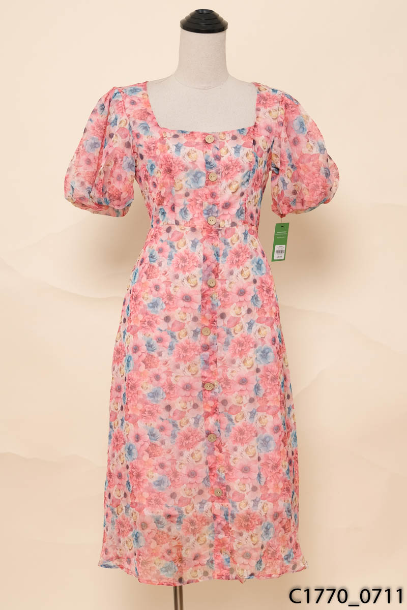 Đầm hồng họa tiết hoa New Tags