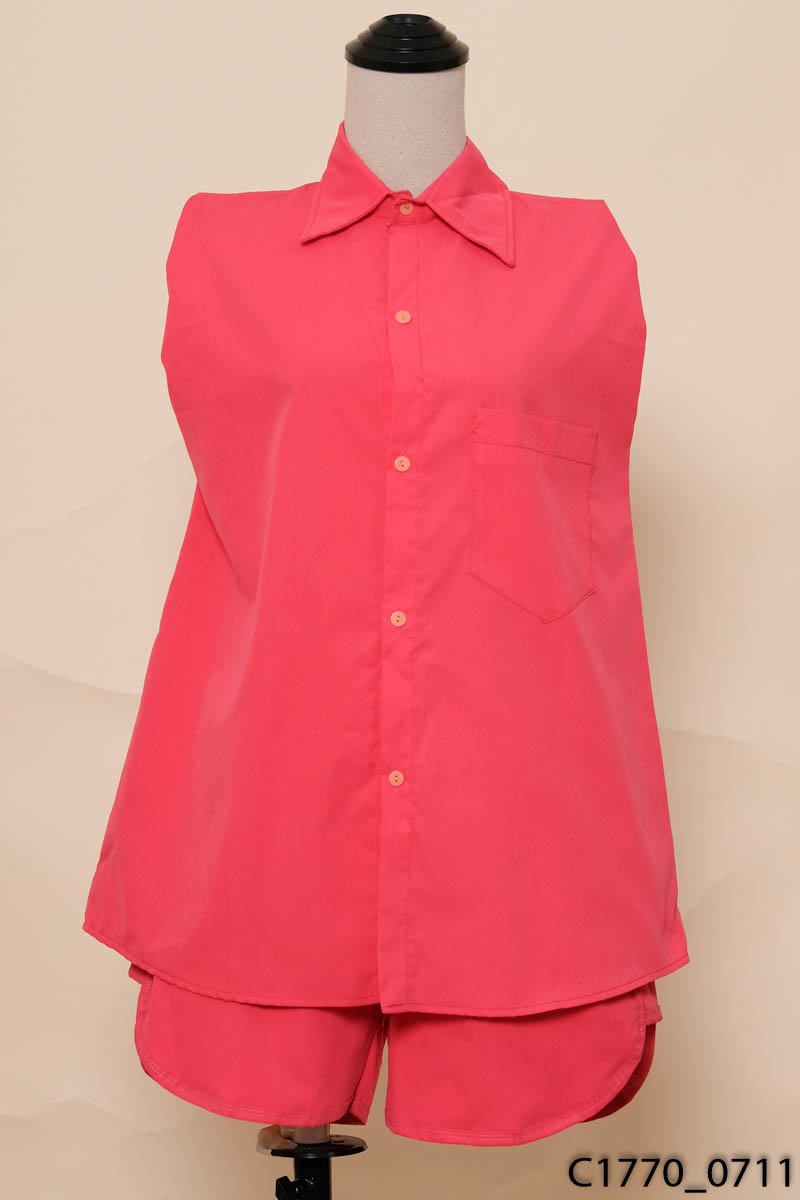 Set áo sơ mi hồng sát nách + quần shorts New Tags
