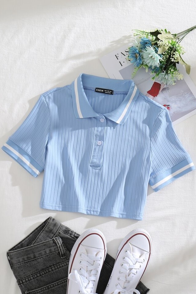 Áo polo xanh croptop Shein