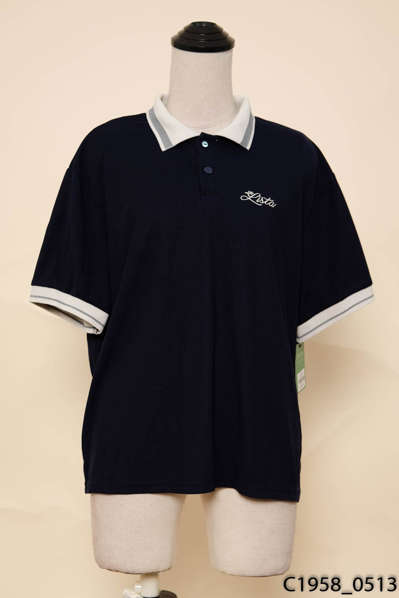 Áo polo xanh than cổ trắng