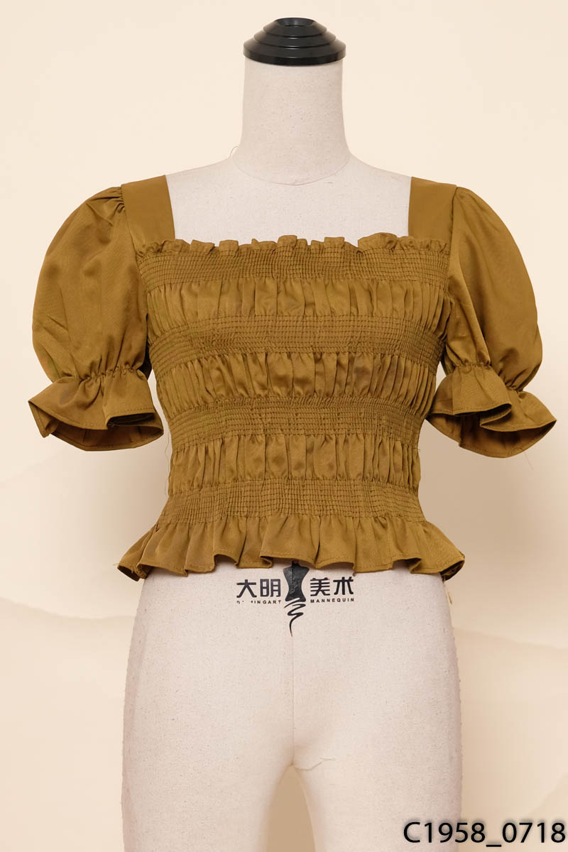 Áo nâu cổ V bo chun