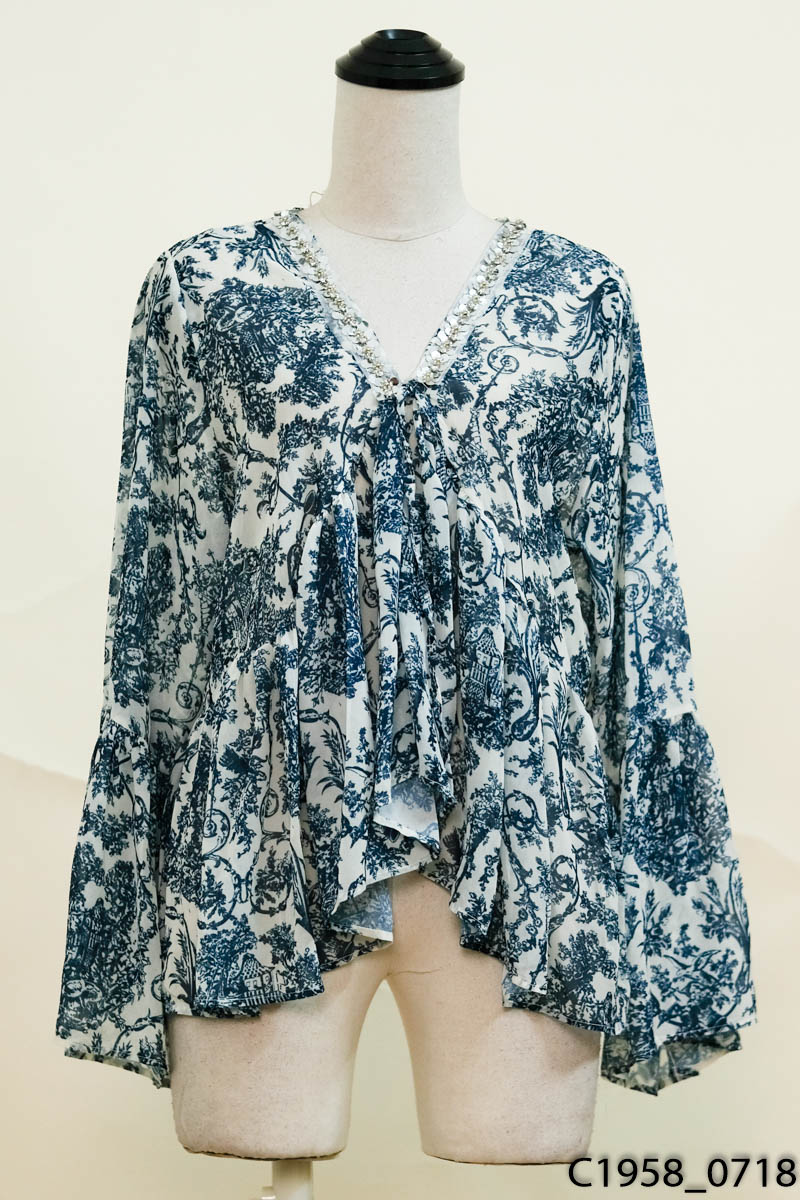 Áo xanh họa tiết đính kim sa New Tags
