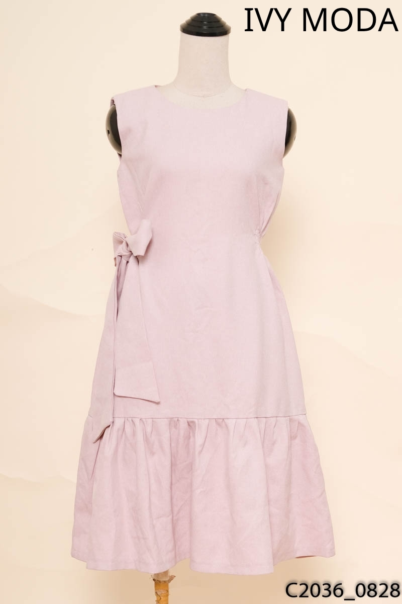 Đầm tím sát nách nơ eo Ivy Moda